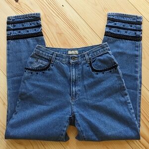 Vintage Embroidered Jeans 90s Straight Leg Denim Indigo Wash Liz Claiborne SZ 27